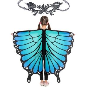 Kids Butterfly Wings Costume with Mask - Blue and Black